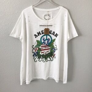 A Rare Bird NWT American Woman L/XL Tattered T-Shirt Top Graphic Short Sleeve